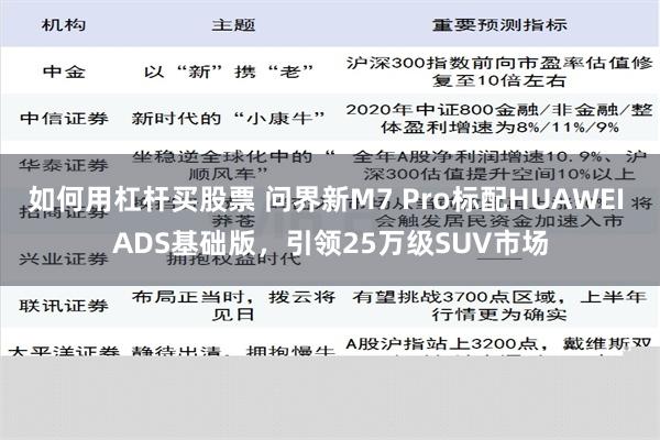 如何用杠杆买股票 问界新M7 Pro标配HUAWEI ADS基础版，引领25万级SUV市场