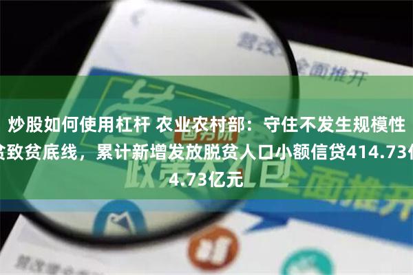 炒股如何使用杠杆 农业农村部：守住不发生规模性返贫致贫底线，累计新增发放脱贫人口小额信贷414.73亿元